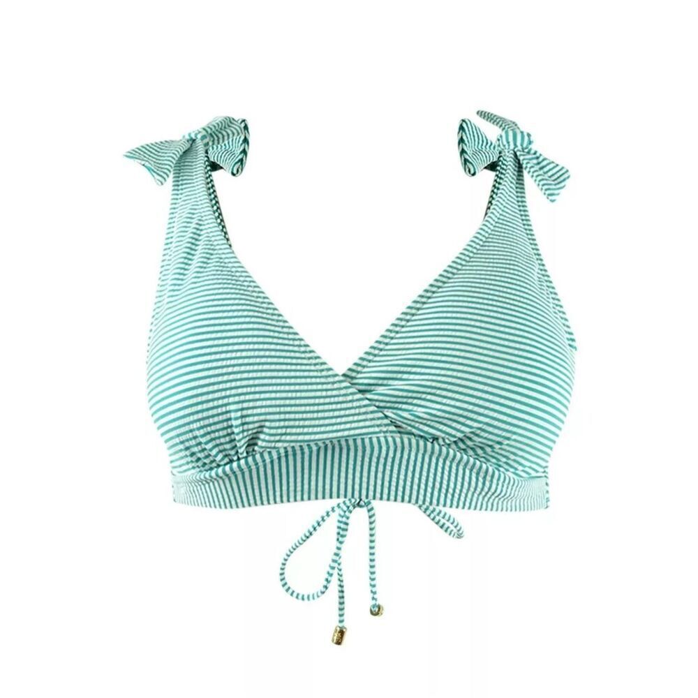 LAUREN Ralph Lauren Women's Seersucker Bikini Swim Top Swimsuit Stripped Size 16